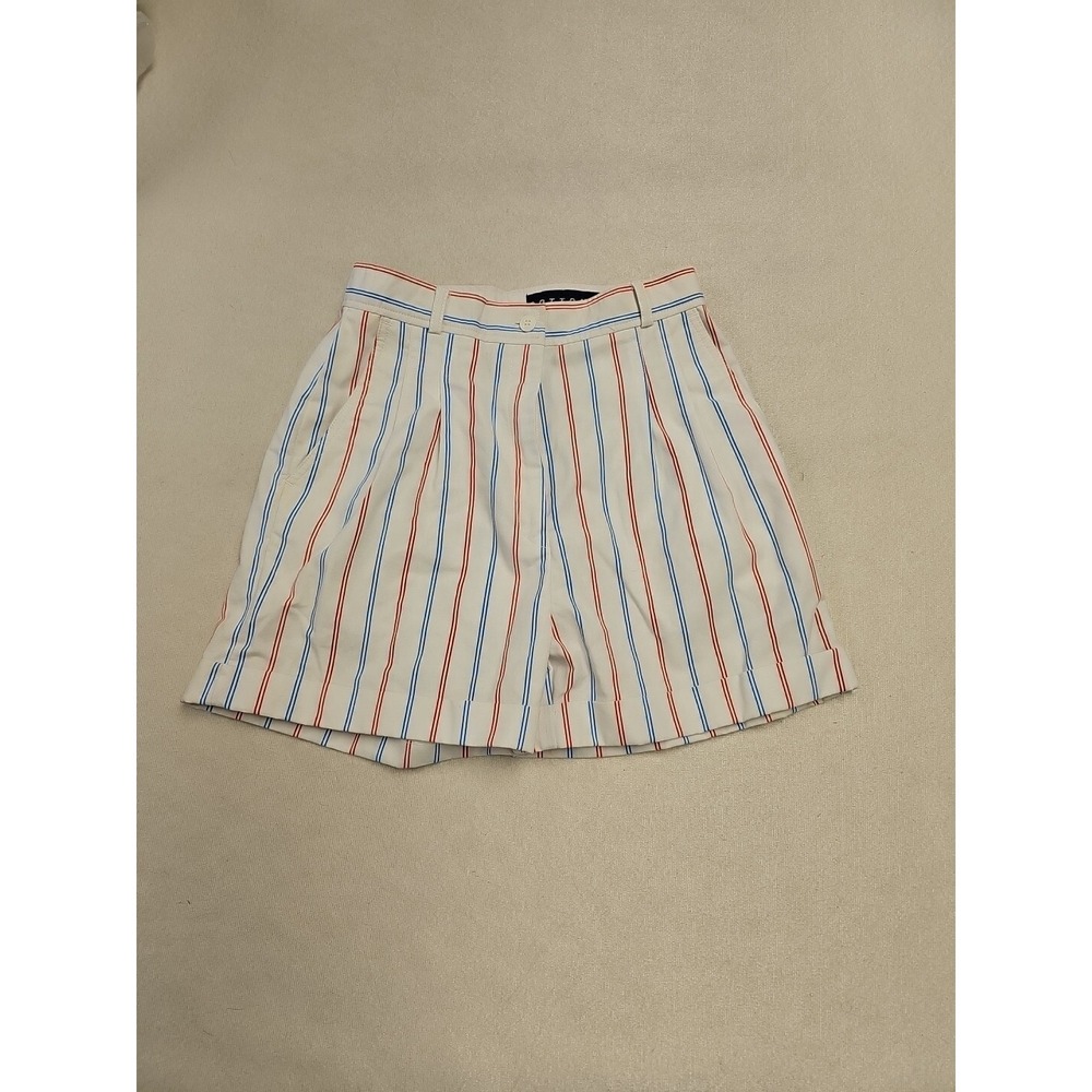 Vintage Bottoms High Waisted Striped Pleated Shorts Red Blue White Size 9 26W